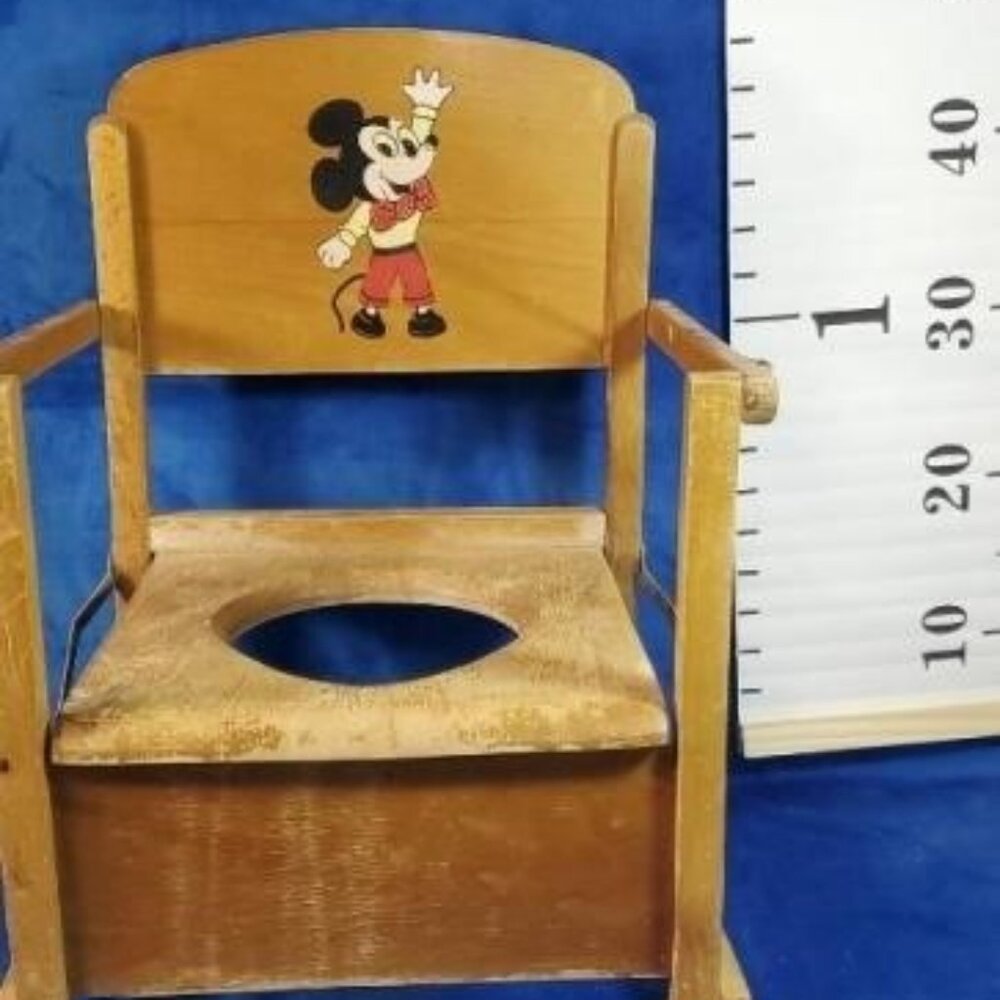 Antique Mickey Mouse Potty Training Wooden Chair Folds Up